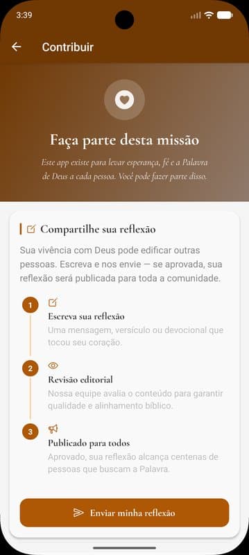 Tela de contribuição do InspiraMe para enviar reflexão